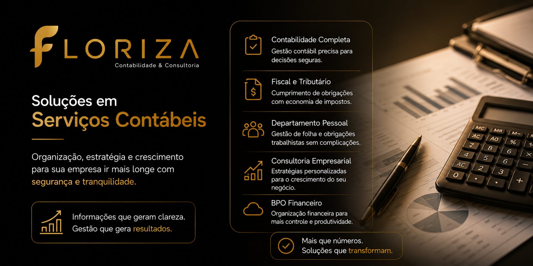 Soluções em serviços contábeis: contabilidade completa, fiscal e tributário, departamento pessoal e consultoria empresarial